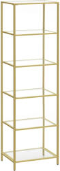 VASAGLE Raft VASAGLE cu 6 polite din sticla securizata si cadru metalic auriu (EZ-LGT500A01) Biblioteca