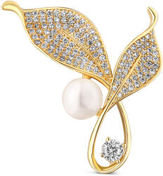 JwL Luxury Pearls Fényes gyöngy bross kristályokkal 2 az 1-ben Levelek JL0817