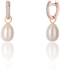 JwL Luxury Pearls Bronz karika fülbevalók a Kate hercegnő valódi gyöngy és cirkónium kövekkel 3 az 1- ben JL0687