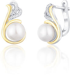 JwL Luxury Pearls Ezüst bicolor fülbevaló valódi gyöngyökkel és cirkónium kövekkel JL0720