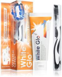 White Glo Whitening & Tartar Control fehérítő fogkrém kefével Curcumin and Turmeric 150 g