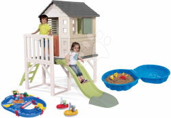 Smoby Căsuță pe piloni și nisipar și pistă de apă House On Stilts Life Smoby extensibilă cu tobogan de 1, 5 m cu jet de apă (SM810802-28) Casuta pentru copii