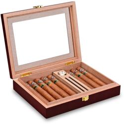  Cédrusfából készült szivarhumidor, Luxofia, párásítóval és páratartalommérővel, illatos cédrus belső borítással, 18 szivar tárolására alkalmas, 23, 8 x 18, 8 x 4, 8 cm, bordó (112)