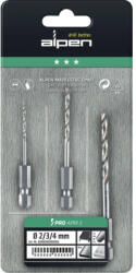 Alpen Set burghie metal HSS Alpen Ø2-4 mm, 3 piese, cu hexagon (95200234100) Burghiu
