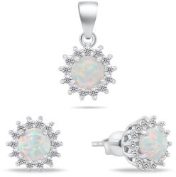 Brilio Silver Set minunat de bijuterii cu opale SET247W (cercei, pandantiv)