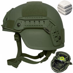 Linovit Cască tactică balistică MICH NIJ IIIA, Rezista la proiectile de 9mm, . 357 SIG și . 44 Magnum, compatibila NVG, Șină FAST, Sistem reglaj 360°, Material PE ultra-rezistent, Marime M, Verde militar (CTP