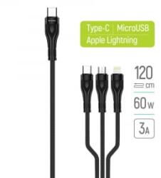 ColorWay Type-C - Lightning/MicroUSB/Type-C adat- és tölőkábel 1.2m fekete (CW-CBPDU3060-BK) (CW-CBPDU3060-BK)