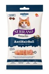 SERRANO Recompense pentru pisici Serrano Snacks Anti-Hairball cu pui 50 gr