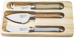 Laguiole Cuțite pentru brânză Premium Line Treasure, set 3 bucăți, inox, mânere colorate, tavă din lemn