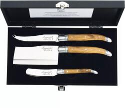 Laguiole Luxury Line Set de cuțite pentru brânză cu tavă din lemn, mâner din lemn de măslin, set 3 buc, lungime: 100 mm