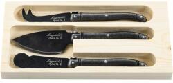 Laguiole Cuțite pentru brânză Premium Line Black Stonewash, set 3 bucăți, inox, tavă din lemn