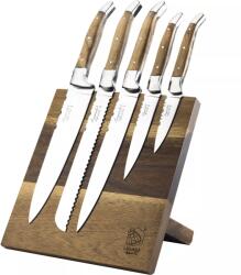 Laguiole Luxury Line Set de cuțite cu suport, mâner din lemn de măslin, set 5 buc, Înălțime: 300 mm