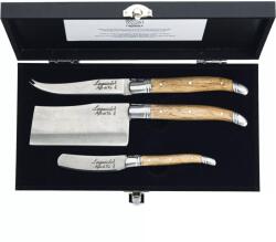 Laguiole Luxury Line Set de cuțite pentru brânză, mâner din lemn de stejar, set 3 buc, lungime: 100 mm