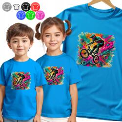  Gyerek Póló T-shirt Bmx Kerékpár Graffiti Ugrás Fiúnak S (KOSZULKA DZIECIIĘCA NIEBIESKI V2 - NR 84)