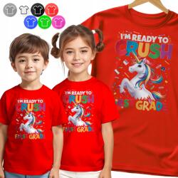  Gyerek Póló T-shirt Unikornis Ready To Crush First Grade Xxs (KOSZULKA DZIECIIĘCA CZERW V2 - NR 61)