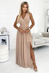 Numoco 362-6 Justine Hosszú ruha nyakkivágással és megkötővel Bézs (362-6-L)