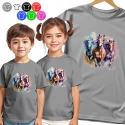 Gyerek Póló T-shirt Galoppozó Lovak Csorda Gyerekeknek XL (KOSZULKA DZIECIIĘCA SZARY V2 - NR 32)