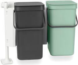 Brabantia Sort & Go beépített konyhai szemetes, ajtóra szerelhető, ajtóval együtt nyíló, felnyitható fedővel, 2x12L, sötétszürke és jáde zöld