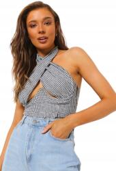Boohoo Rövid Ujjú Crop Top, Kockás Mintával, M-es Méret