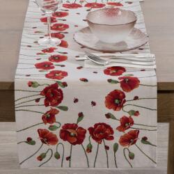 Takoy Gobelin asztali futó természetes, piros 40x100 cm pipacsmintával