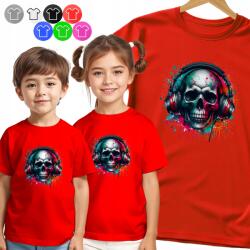  Gyerek Póló T-shirt Koponya Dj Fejhallgató Zene Fiúknak Xs (KOSZULKA DZIECIIĘCA CZERW V2 - NR 204)
