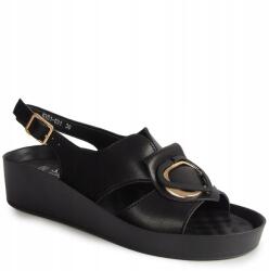 S. Barski KV51-031 Fekete Bőr Szandál Díszítéssel 36-OS (KV51-031 BLACK)
