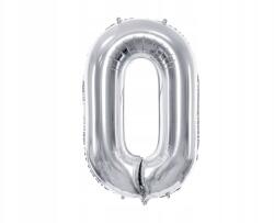 PartyDeco XXL 86 cm ezüst fólia lufi, 0-ás szám