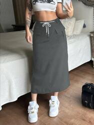 Shein Szürke Magas Derekú MIDI Szoknya Megkötős Zsebekkel Shein 40/42