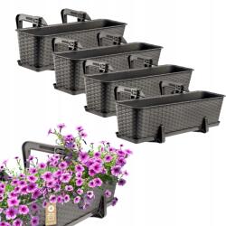 Kadax 4x Erkélydoboz 60 cm Virágtartó Rattan Doboz Fogantyúk Állvány Barna (K8210)