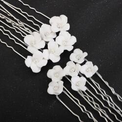 Raizel Set agrafe de par cu flori albe si perle, White Flowers (RZ2056)