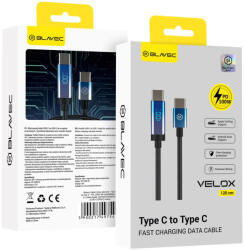  Blavec Kabel Velox fonott - Type C na Type C - PD 100W 5A LED kijelző 1, 2 méter Apple CarPlay/Android Auto (CVE-CC5B12) fekete