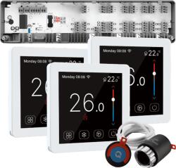 Quicksmart Kit Automatizare pardoseală cu fir Premium, 3 zone pentru apartament si casa P, Controller Q10, 3 termostate Q50 Touchscreen albe, 6 actuatoare NC - Kit fara set Actuator