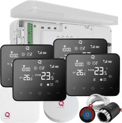 Quicksmart Kit Automatizare încălzire în pardoseală 4 zone Wireless, pentru case tip P, Controller Q20, 4 termostate Q20 negre, 8 actuatoare NC - Kit Standard- set Actuator inclus