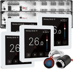 Quicksmart Kit Automatizare pardoseală 4 zone cu fir Premium, pentru case P+1, 2x Controller Q10, 4 termostate Q50 Touchscreen albe, 15 actuatoare NC - Kit Standard- set Actuator inclus