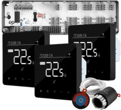 Quicksmart Automatizare încălzire în pardoseală 3 zone, kit cu fir Quicksmart Q10, 3x termostat Q40, Controller, 6 actuatoare NC, Negru - Kit fara set Actuator
