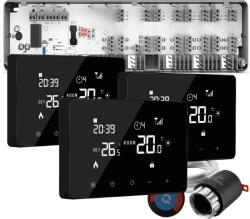 Quicksmart Automatizare încălzire în pardoseală 3 zone, kit cu fir Quicksmart Q10, 3x termostat Q10, Controller, 6 actuatoare NC, Negru