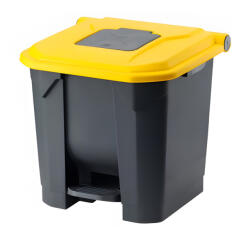 PLANET Szelektív hulladékgyűjtő konténer, műanyag, pedálos, antracit/sárga, 30L - atadcleankft