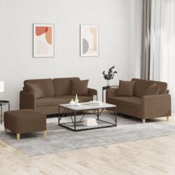 vidaXL Set de canapele cu perne, 3 piese, maro, textil GartenMobel Dekor (3202113) Canapea