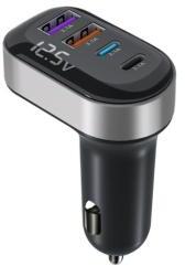  Szivargyújtós autós töltő, 4 portos (2× 15W USB + 2× 15W Type-C), beépített voltmérővel (13399) (13399)