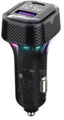  Szivargyújtós gyorstöltő 45W, PD Type-C + USB, RGB világítással, beépített voltmérővel (13382) (13382)