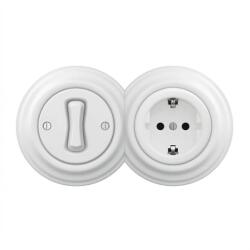 Reblig Retro - întrerupător unipolar nr. 1 și priză SCHUKO 230V cu ramă, alb zăpadă (RG0152E)