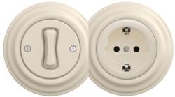 Reblig Retro - întrerupător unipolar nr. 1 și priză SCHUKO 230V cu ramă, bej (RG0135E)