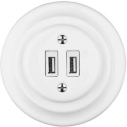 Reblig - Priză de perete retro din porțelan cu ramă, 2 x USB-A, albă (RG0183)