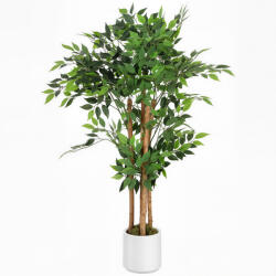 HOMCOM Plantă Artificială Banian 120 cm, cu Trunchi din Lemn Masiv și Ghiveci pentru Interior, Verde | Aosom Romania (83C-192V00GN)