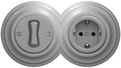 Reblig - Întrerupător retro unipolar nr. 1 și priză SCHUKO 230 V cu ramă gri (RG0053E)