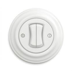 Reblig - Întrerupător dublu retro pentru scări, cu ramă nr. 6+6, alb zăpadă (RG0151D)