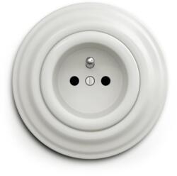 Reblig - Priză retro de perete cu ramă, 230 V, ceramică, albă (RG0007F)
