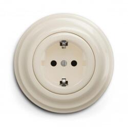 Reblig - Priză de perete retro cu ramă SCHUKO 230V/16A, bej (RG0134G)