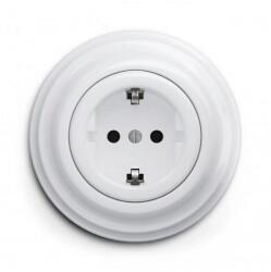 Reblig - Priză retro de perete cu ramă SCHUKO 230V/16A, alb zăpadă (RG0151G)