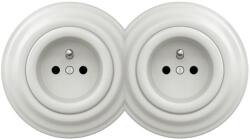 Reblig - Priză dublă retro pentru locuință cu ramă, 230 V, ceramică, albă (RG0008B)